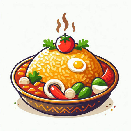 Korean food, fried rice with vegetables and meat. Vector illustration.のイラスト素材