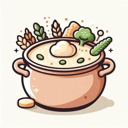 Illustration of a soup in a pot on a white background.のイラスト素材