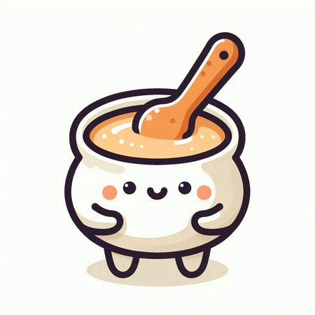 Cute cartoon pot of honey on white background. Vector illustration.のイラスト素材