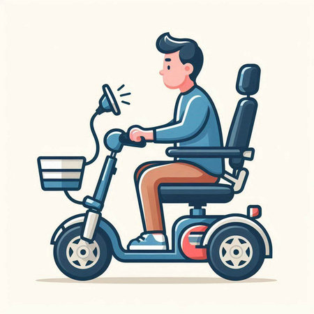 Man driving a scooter. Vector illustration in flat cartoon style.のイラスト素材