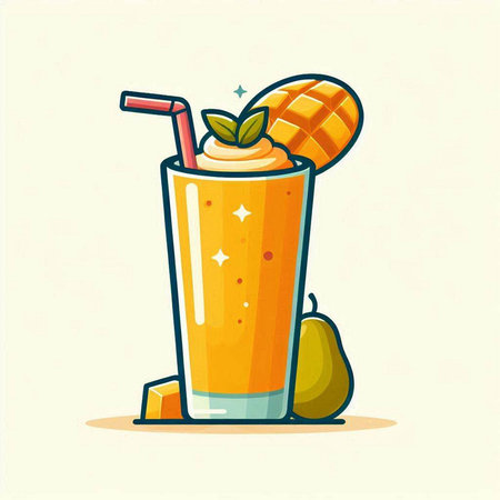 Fruit smoothie with mango, pear and orange juice, vector illustrationのイラスト素材