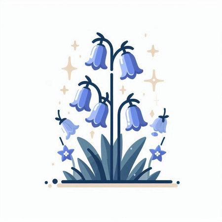 Bluebells and stars. Vector illustration in flat cartoon style.のイラスト素材
