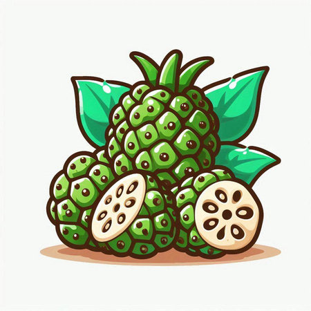 Custard apple isolated on white background. Vector illustration in cartoon style.のイラスト素材