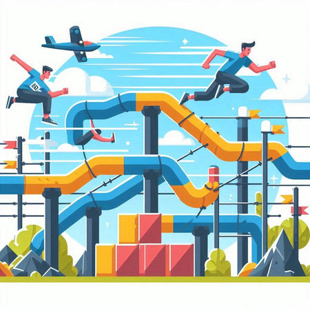 Vector illustration of a flat design of a man on a roller coasterのイラスト素材