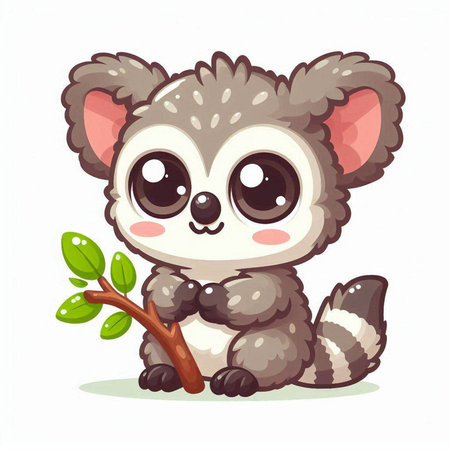 Cute cartoon koala with a branch. Vector illustration on white background.のイラスト素材