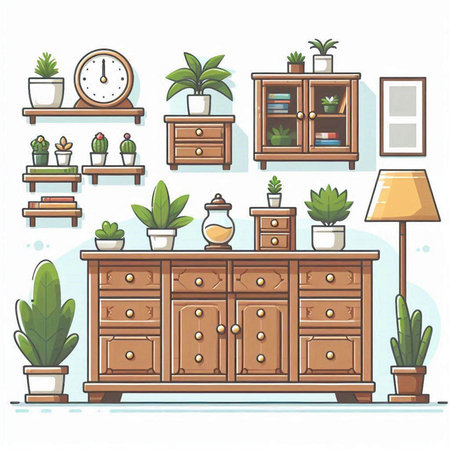 Illustration of a set of furniture in a flat style. Vector illustrationのイラスト素材