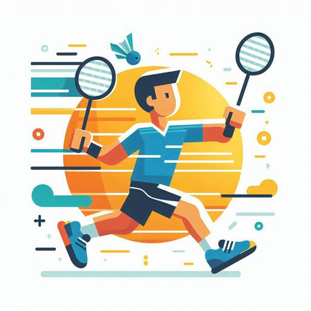 Badminton player with racket and shuttlecock. Flat style vector illustration.のイラスト素材