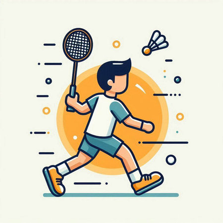 Badminton player with racket and shuttlecock flat vector illustration.のイラスト素材