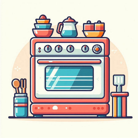 Kitchen stove. Kitchen equipment. Vector illustration in flat style.のイラスト素材