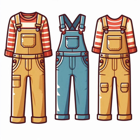 Set of work overalls. Vector illustration isolated on white background.のイラスト素材