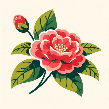 Camellia. Hand drawn vector illustration. Vintage style.のイラスト素材