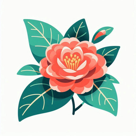 Camellia flower on a white background. Vector illustration.のイラスト素材