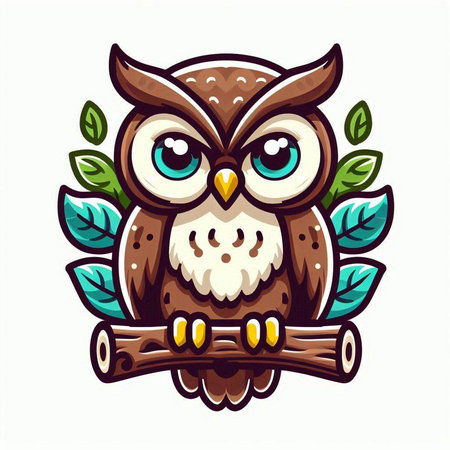 Owl with a branch and leaves. Vector illustration for your designのイラスト素材