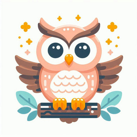 Cute cartoon owl on a white background. Vector illustration in flat style.のイラスト素材