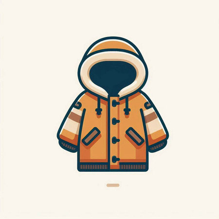 Vector illustration of winter jacket with hood. Warm clothing for cold weather.のイラスト素材