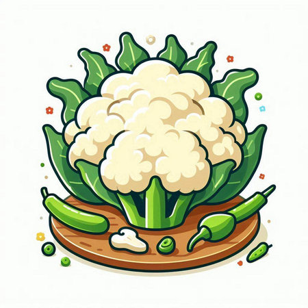 Cauliflower and green peppers on white background. Vector illustration.のイラスト素材