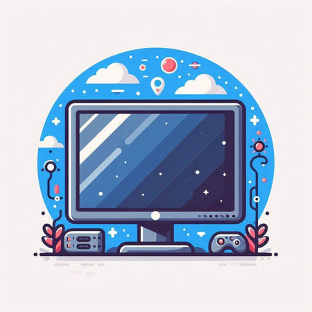 Computer monitor and gamepad in flat style. Modern vector illustration.のイラスト素材