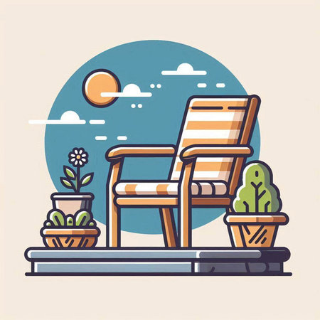Illustration of a chair in the garden. Vector illustration in flat style.のイラスト素材