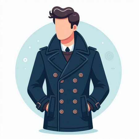 Vector illustration of a young man in a coat. Cartoon style.のイラスト素材