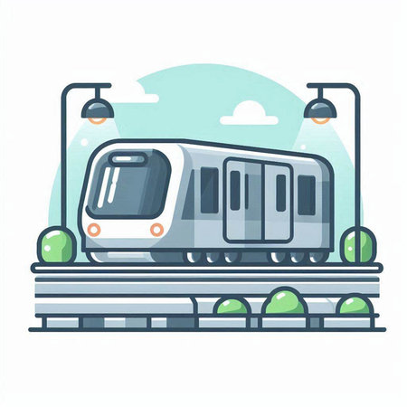 Subway train on the platform. Vector illustration in flat style.のイラスト素材