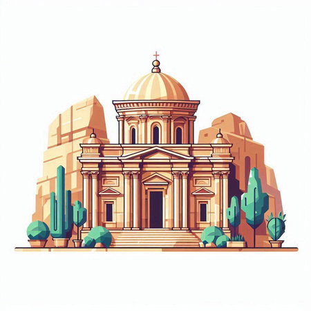 St. George's Cathedral in Petra, Jordan. Vector illustration.のイラスト素材