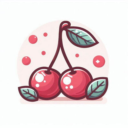 Cherries with leaves. Vector illustration in a flat style.のイラスト素材