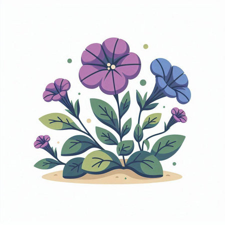 Hand drawn vector illustration of purple and violet flowers isolated on white backgroundのイラスト素材