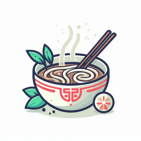 Noodles in a bowl with chopsticks. Vector illustration.のイラスト素材