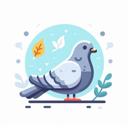 Pigeon and autumn leaves. Vector illustration in flat style.のイラスト素材