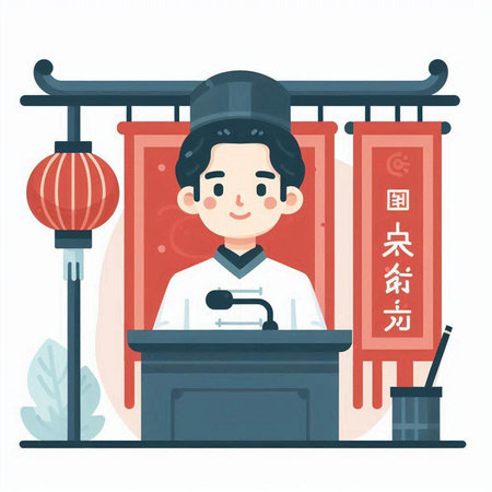 Vector illustration of a man giving a speech at the Chinese New Year.のイラスト素材