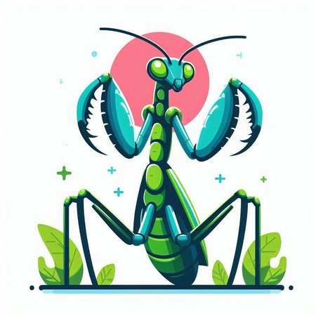 Vector illustration of a praying mantis on a white background. Flat style.のイラスト素材