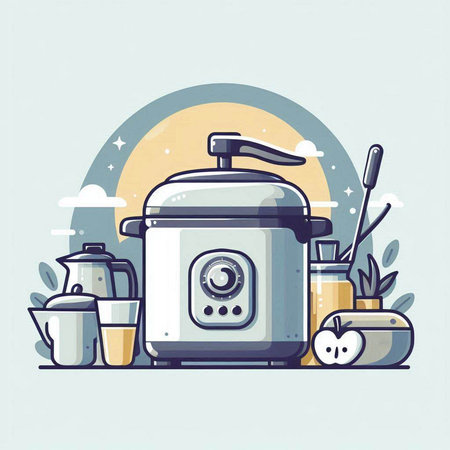 Vector illustration of modern style kitchen appliances and utensils in flat design.のイラスト素材