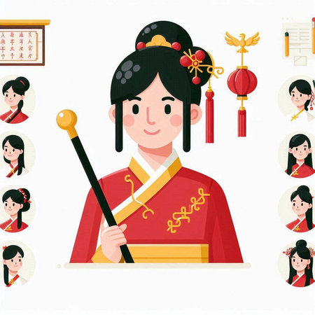 Chinese New Year. Vector illustration of a girl in traditional costume.のイラスト素材
