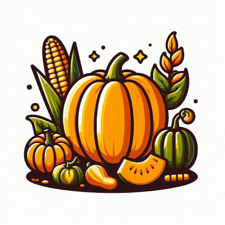 Pumpkin and corn on the white background. Vector illustration.のイラスト素材