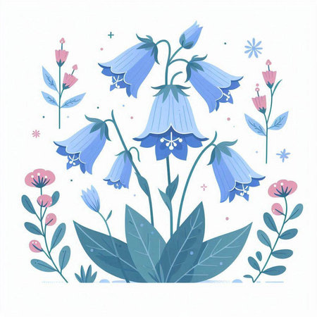 Bluebells and flowers vector illustration. Floral design elements.のイラスト素材
