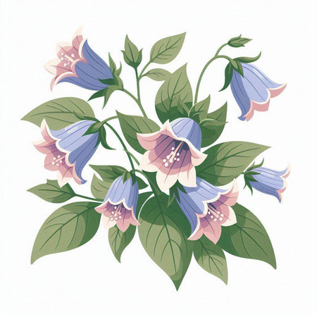 Illustration of a bouquet of bellflowers on a white backgroundのイラスト素材