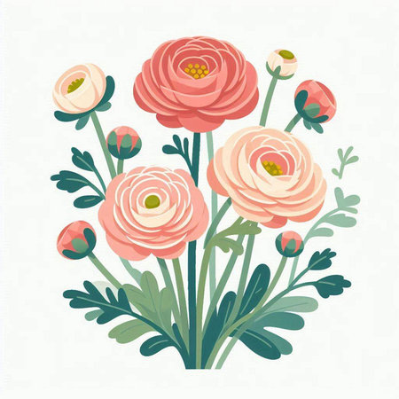 Ranunculus. Floral bouquet. Vector illustration.のイラスト素材