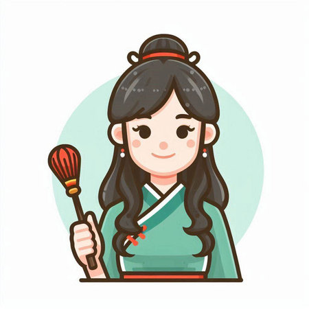 Japanese girl with a brush. Vector illustration in a flat style.のイラスト素材