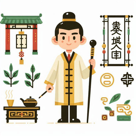 Chinese man in traditional clothes vector illustration. Cartoon Chinese man in traditional clothes.のイラスト素材