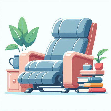 Comfortable armchair and books. Cartoon style. Vector illustration.のイラスト素材