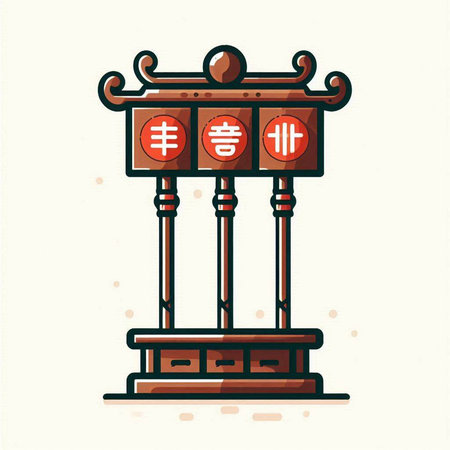 Chinese ancient wooden lamp. Vector illustration in flat style. Isolated on white background.のイラスト素材