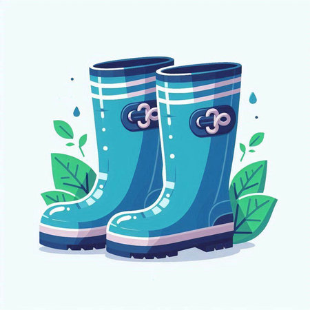 Rubber boots for rainy weather. Vector illustration in cartoon style.のイラスト素材
