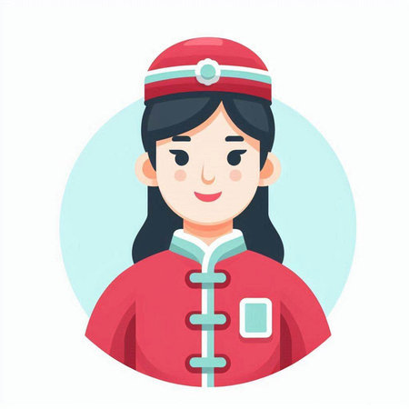 Female stewardess in red uniform. Vector illustration in a flat style.のイラスト素材
