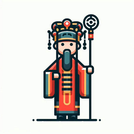 Chinese New Year flat line icon. Vector illustration of man in traditional costume.のイラスト素材