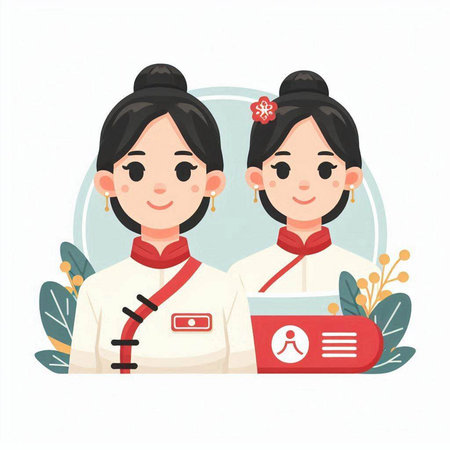 Japanese chef and stewardess. Vector illustration in flat style.のイラスト素材