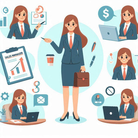 Business woman working in office. Vector illustration in flat cartoon style.のイラスト素材