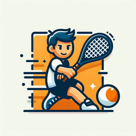 Cartoon illustration of a boy playing tennis. Vector clip art.のイラスト素材