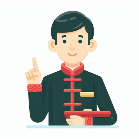 Illustration of a Chinese man holding a chinese red lantern.のイラスト素材