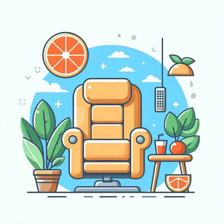 Comfortable armchair in modern flat style. Vector illustration. Furniture for relaxation.のイラスト素材