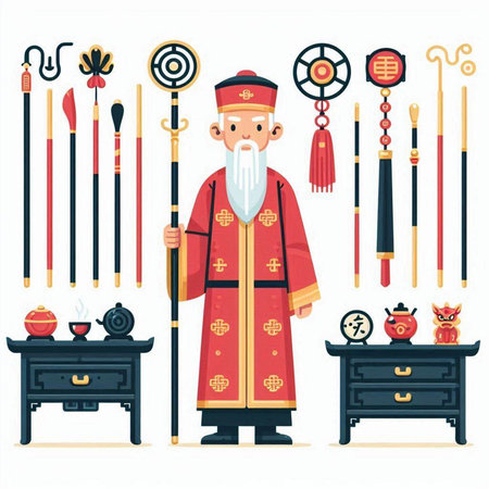 Chinese god of wealth and prosperity vector illustration. Chinese god of wealth and prosperity.のイラスト素材